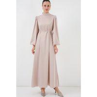 2510 Saten Tesettür Abiye Elbise - M. Krem