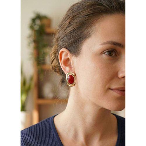 Bordo Renk Kare Model Vintage Kadın Küpe