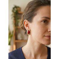 Bordo Renk Kare Model Vintage Kadın Küpe