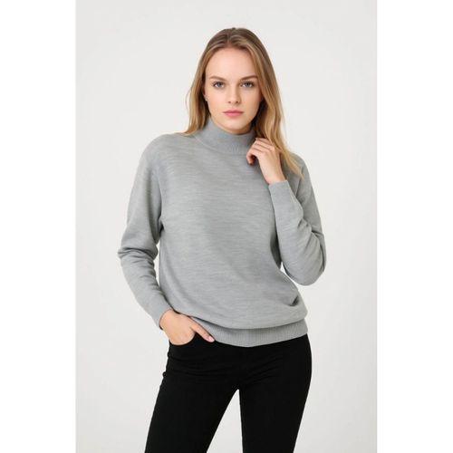 Yarım Boğaz Triko Kazak Yumuşak Dokulu Pamuklu Ince Dokuma, Uzun Kollu Rahat Regular Kalıp - Gri