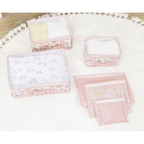 7'li Yenidoğan Hastane Çıkış Organizer Set - Bölmeli Bebek Bakım Çantası - 6 Parça Valiz İçi Düzenleyici (Pembe)