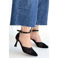 Weja Siyah Cilt Tül Detaylı Simli Topuklu Ayakkabı