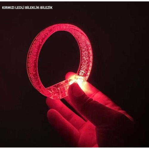 Kırmızı Led Işıklı Baskı Yapılabilen Pilli Bileklik Bilezik 1,5 cm Genişlik