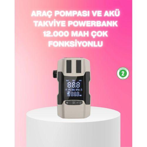 Araç Hava Pompası Ve Akü Takviye Powerbank 12.000 Mah Çok Fonksiyonlu