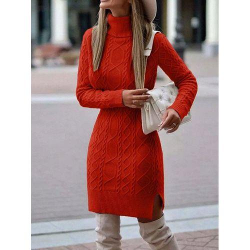 Kadın Uzun Kollu Loren Yünlü Motifli Midi Boy Triko Elbise