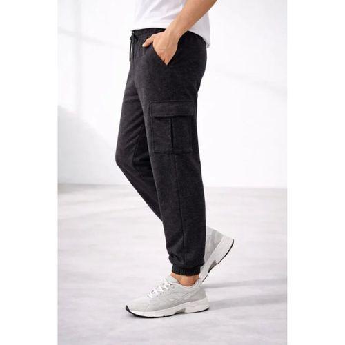 Erkek Jogger Eşofman Altı Regular Fit , Kargo Cepli, Lastikli Paça, Günlük Spor Pantolon - Füme