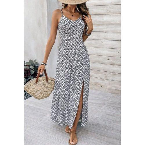 Kadın Ip Askılı V Yakalı Yırtmaçlı Uzun Süprem Elbise