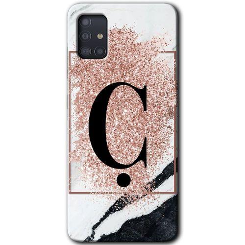 MRCİLETİSİM MRCİLETİSİM Samsung Galaxy A51 Kılıf HD Desen Baskılı Arka Kapak + Temperli Cam - Pembe Mermer Desenli Ç Harfi