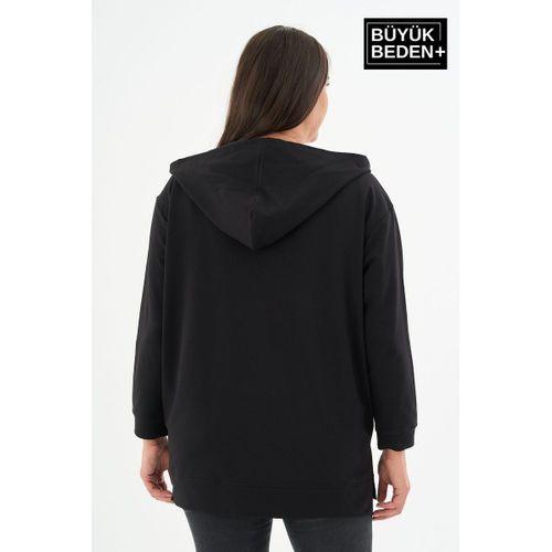 Kadın Tunik Büyük Beden Fermuarlı Kapşonlu Sweat Hırka SPR26BTK955