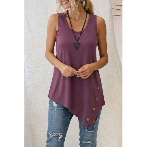 Kadın Askılı Yuvarlak Yakalı Asimetrik Kesim Detaylı Viskon Bluz