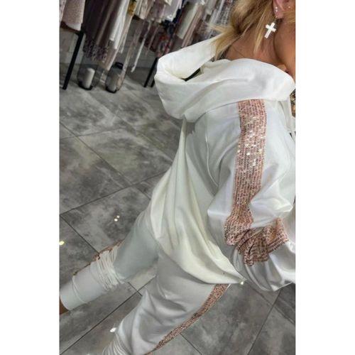 Kadın Uzun Kollu Kapşonlu Pulpayet Detay Viskon Iki Iplik Bluz Ve Pantolon Ikili Takım