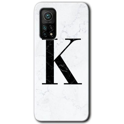 Xiaomi Mi 10T Pro Kılıf HD Desen Baskılı Arka Kapak - Beyaz Mermer Desenli K Harfi