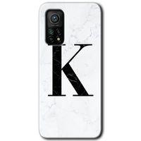 Xiaomi Mi 10T Pro Kılıf HD Desen Baskılı Arka Kapak - Beyaz Mermer Desenli K Harfi