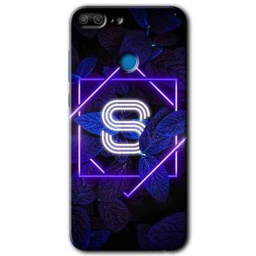MRCİLETİSİM Honor 9 Lite Kılıf HD Desen Baskılı Arka Kapak + Temperli Cam - Dark Neon Yaprak S Harfi