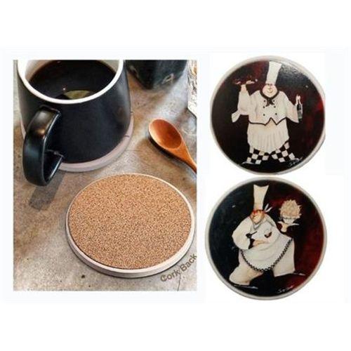 Seramik Bardak Altlığı 2 Li Set Aşçı Desenli 10X10Cm