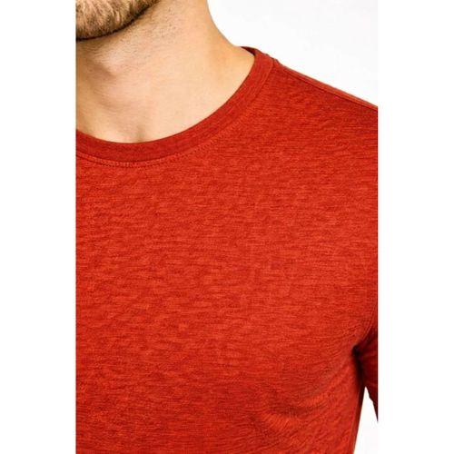 Erkek Flam Kumaş Melanj Dokulu Regular Fit Tişört Bisiklet Yaka Yazlık T-Shirt - Kiremit