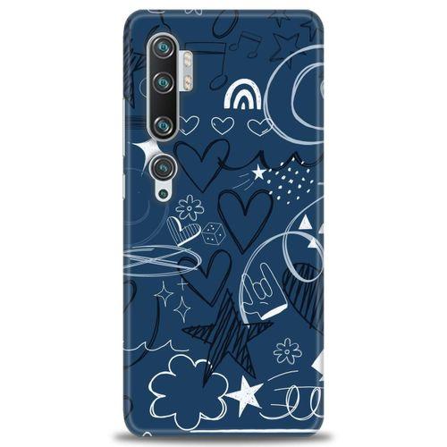 Xiaomi Mi Note 10 Pro Kılıf HD Baskılı Kılıf - Notalar ve Kalpler Mavi + Tam Ekran Koruyucu