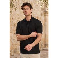 Evenor Kabartma Desenli Polo Yaka Düğmeli Relaxed FitYumuşak İnce Erkek T-Shirt - Siyah