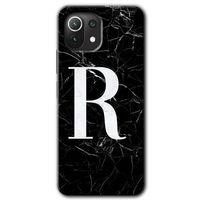 Xiaomi Mi 11 Lite Kılıf HD Desen Baskılı Arka Kapak + Temperli Cam - Siyah Mermer Desenli R Harfi