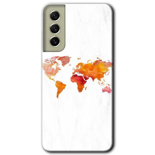 Samsung Galaxy S21 FE Kılıf Baskılı Kapak - Dünya Haritası +Tam Ekran Koruyucu