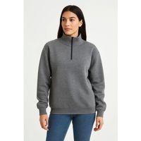Üç İplik Dık Yaka Yarım Fermuarlı SweatShirt - Antrasit