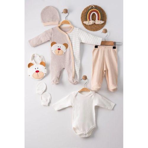 Ayıcık Nakışlı Tulumlu % 100 Pamuk Erkek Bebek 5'li Set
