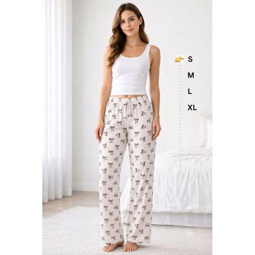 Viskon Pamuklu Kadın Pudra Desenli Pijama Pantolon - MG009 - Mudanis