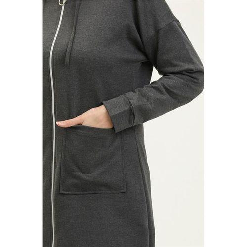 Kapşonlu Fermuarlı Yırtmaçlı Uzun Sweat Pantolon Spor İkili Takım - 03055.017 - Antrasit