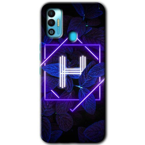 Tecno Spark 7T Kılıf HD Desen Baskılı Arka Kapak - Dark Neon Yaprak H Harfi + Kırılmaz Cam