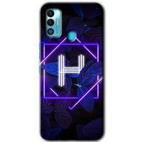 Tecno Spark 7T Kılıf HD Desen Baskılı Arka Kapak - Dark Neon Yaprak H Harfi + Kırılmaz Cam