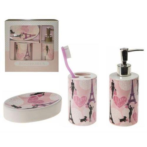 Seramik Üçlü Banyo Seti Kızlı Paris Desenli 20X20X10Cm