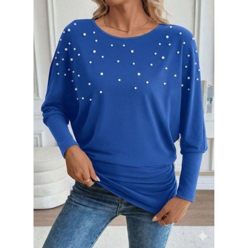 Kadın Uzun Kollu Yuvarlak Yaka Incili Viskon Bluz