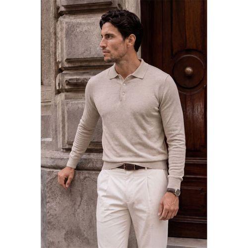 Portofino Premium Düğmeli Polo Yaka İnce Erkek Triko Kazak - Çakıl Taşı