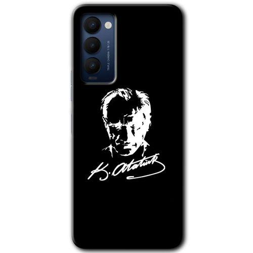 MRCİLETİSİM Tecno Camon 18T Kılıf HD Desen Baskılı Arka Kapak+Temperli Cam - Atatürk Silüet İmza