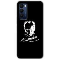 MRCİLETİSİM Tecno Camon 18T Kılıf HD Desen Baskılı Arka Kapak+Temperli Cam - Atatürk Silüet İmza