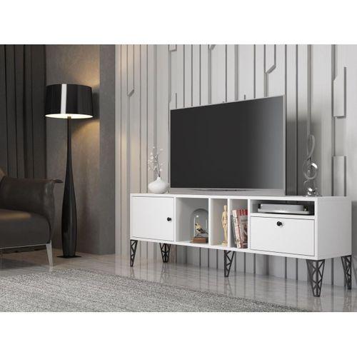 Wood'n Love Cercei 160 Cm Metal Ayaklı Tv Ünitesi - Beyaz / Siyah