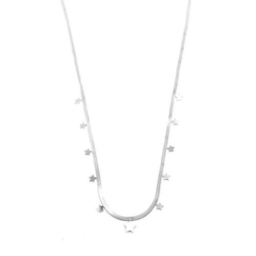 Yıldız Ezme Zincir Kolye - 45cm - Gümüş