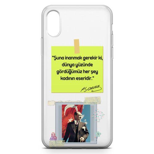 Apple iPhone X Kılıf Atatürk Caps Kadın Arka Kapak Koruma Desenli Full Koruyucu