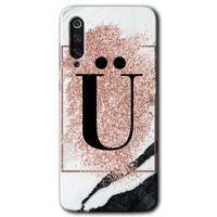 MRCİLETİSİM Xiaomi Mi 9 Kılıf Baskılı Kapak - Pembe Mermer Desenli Ü Harfi + 5D Tam Kaplayan Cam