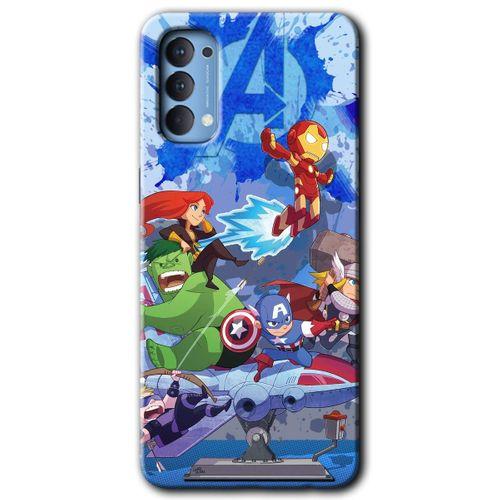 MRCİLETİSİM Oppo Reno 4 Kılıf Baskılı Kapak - Avengers Cartoon + 5D Tam Kaplayan Cam