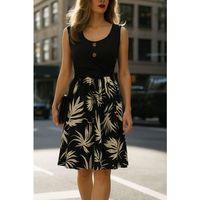 Kadın Askılı Yuvarlak Yaka Düğmeli üst Viskon Alt Desenli Süprem Elbise