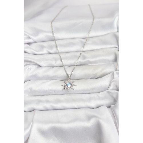 316L Çelik Zincir Gümüş Renk Kutup Yıldızı Model Zirkon Taşlı Kadın Kolye