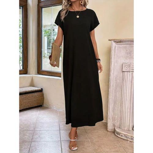 Kadın Uzun Kollu Yakası Açık Viskon Elbise