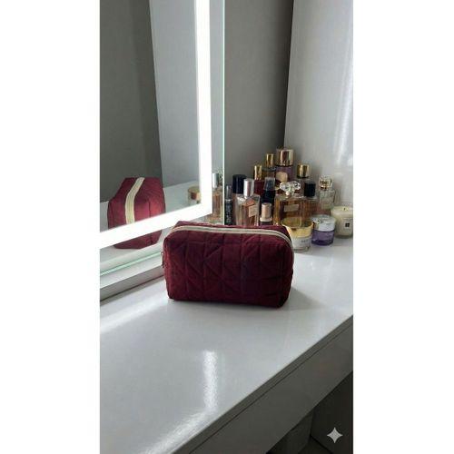 Lüks Bordo Kapitone Desenli Makyaj ve Kozmetik Çantası
