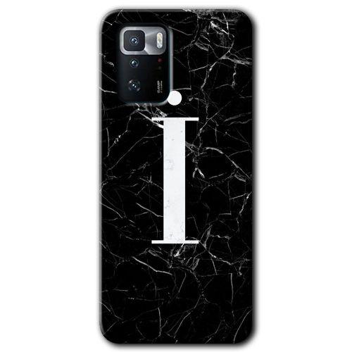 Poco x3 GT Kılıf Baskılı Kapak - Siyah Mermer Desenli İ Harfi + 5D Tam Kaplayan Cam