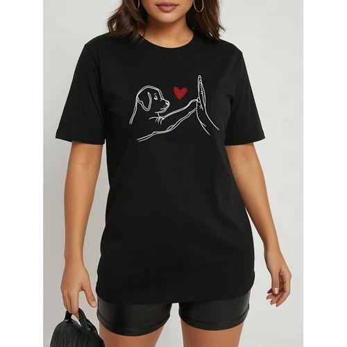 Kadın Kısa Kollu Bisiklet Yaka Köpek Baskılı Viskon Bluz