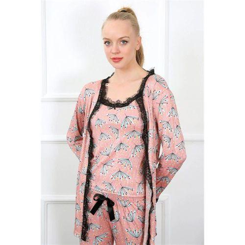 Kadın 3'lü Somon Sabahlık Pijama Takım
