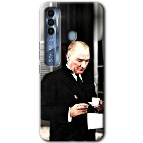 Tecno Spark 7 Pro Kılıf HD Desen Baskılı Arka Kapak - Atatürk Türk Kahvesi + Kırılmaz Cam