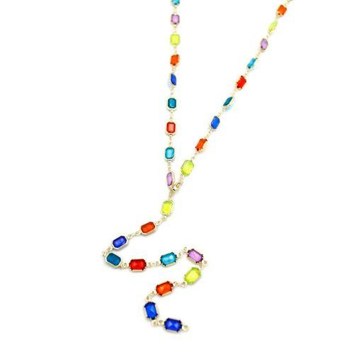 Renkli Taşlı Y Kolye - Altın