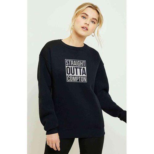 Straight Outta Compton Baskılı Siyah Kadın Sweatshirt